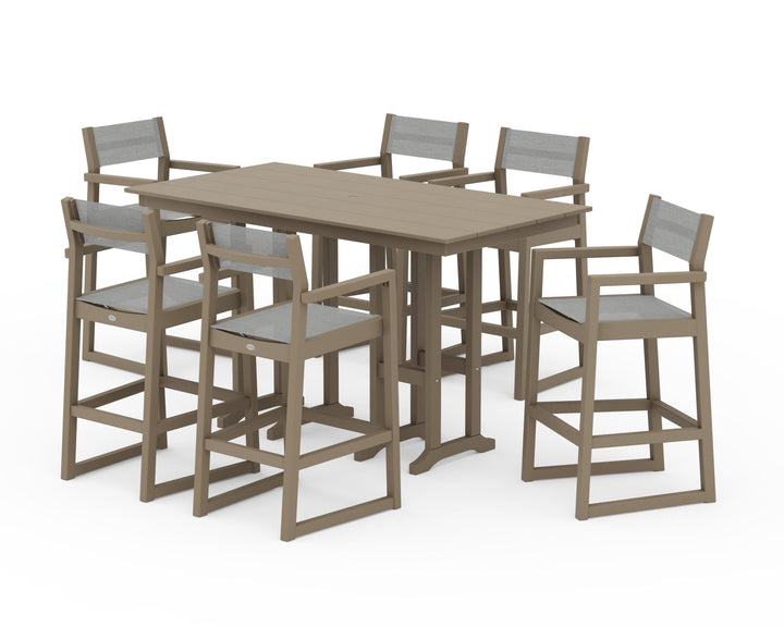 POLYWOOD® EDGE Sling Arm Chair 7-Piece Farmhouse Bar Set