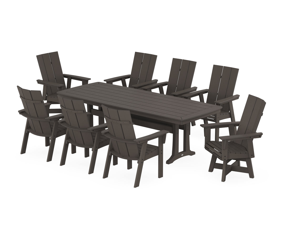 POLYWOOD® Modern Curveback Adirondack Swivel 9-Piece Dining Set with Trestle Legs