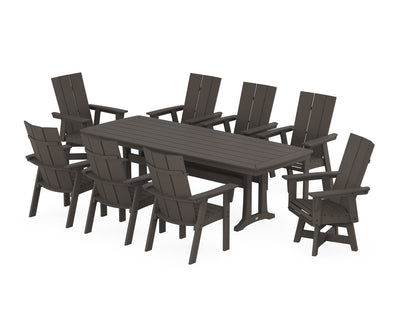 Modern Curveback Adirondack Swivel 9-Piece Dining Set with Trestle Legs