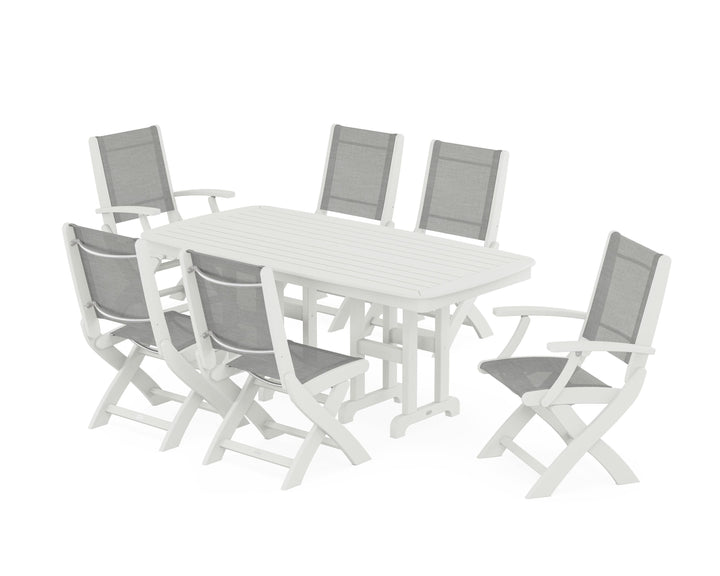 POLYWOOD® Coastal Folding Chair 7-Piece Dining Set