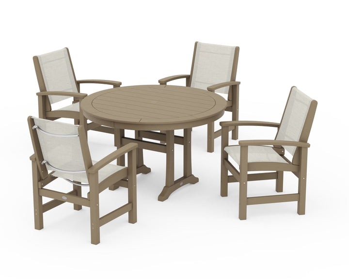 POLYWOOD® Coastal 5-Piece Round Dining Set with Trestle Legs