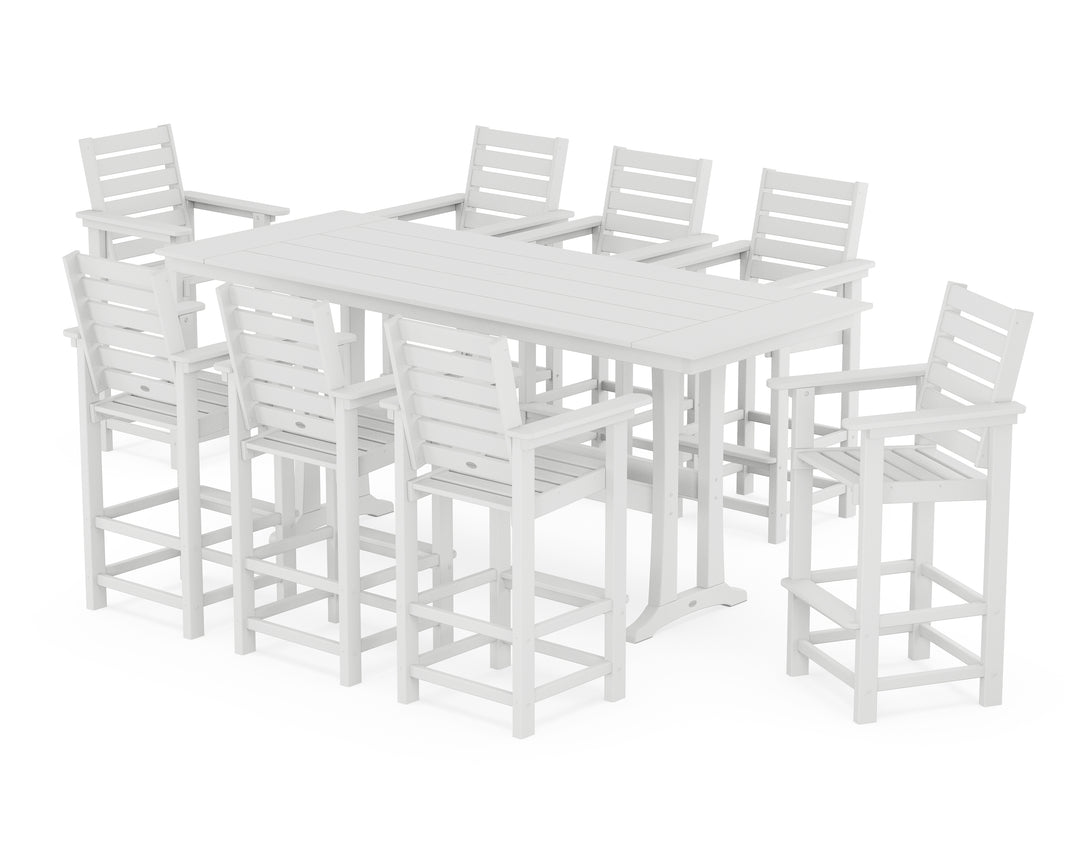 POLYWOOD® Captain 9-Piece Farmhouse Bar Set with Trestle Legs