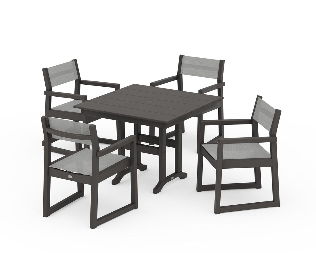POLYWOOD® EDGE Sling Arm Chair 5-Piece Farmhouse Dining Set