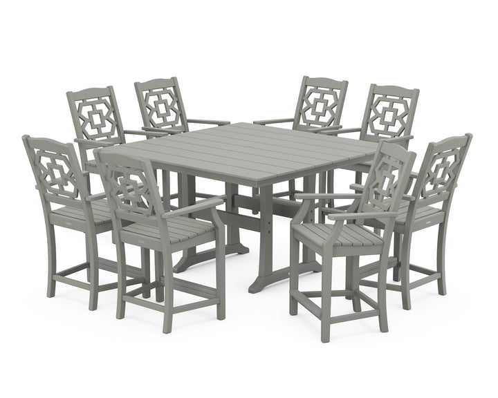 Martha Stewart by POLYWOOD® Chinoiserie 9-Piece Square Farmhouse Counter Set with Trestle Legs