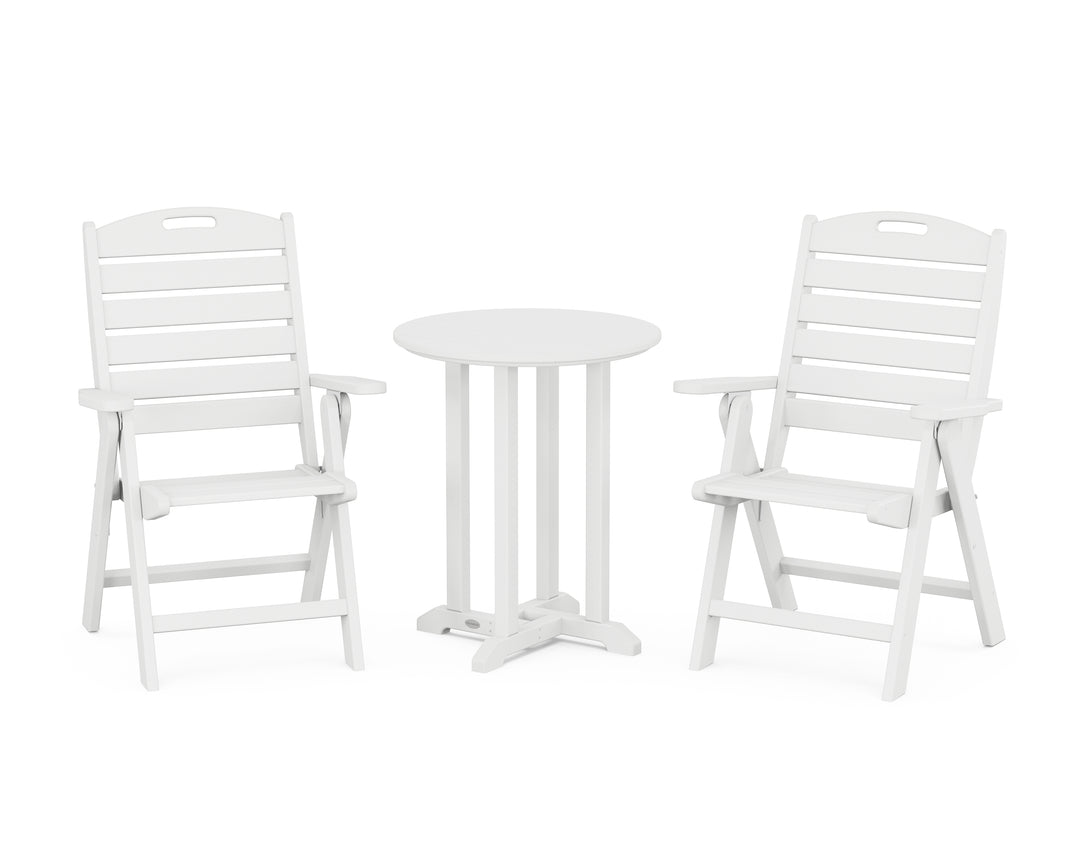 POLYWOOD® Nautical Folding Highback Chair 3-Piece Round Bistro Dining Set