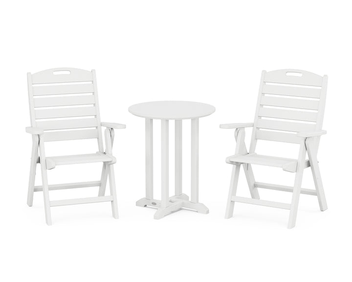 POLYWOOD® Nautical Folding Highback Chair 3-Piece Round Bistro Dining Set