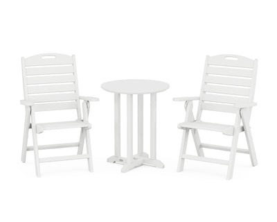 Nautical Folding Highback Chair 3-Piece Round Bistro Dining Set