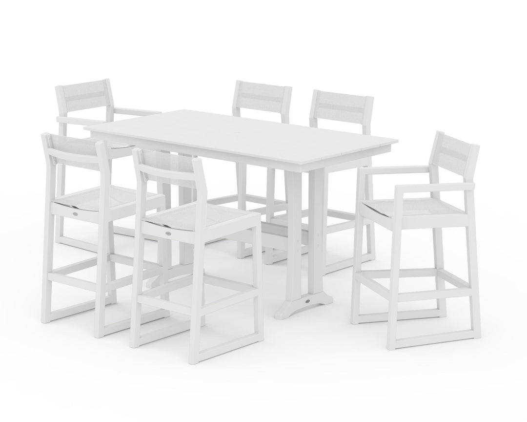 POLYWOOD® EDGE Sling 7-Piece Farmhouse Bar Set with Trestle Legs