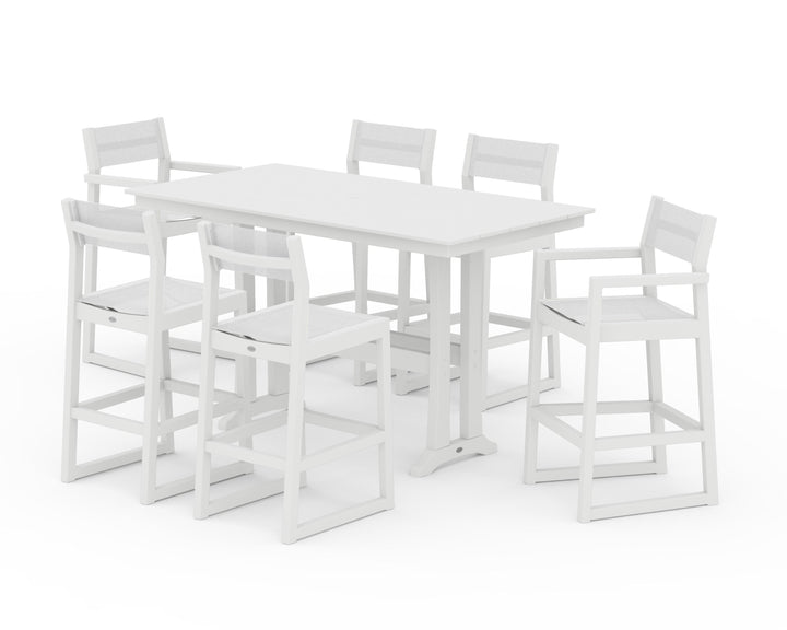 POLYWOOD® EDGE Sling 7-Piece Farmhouse Bar Set with Trestle Legs