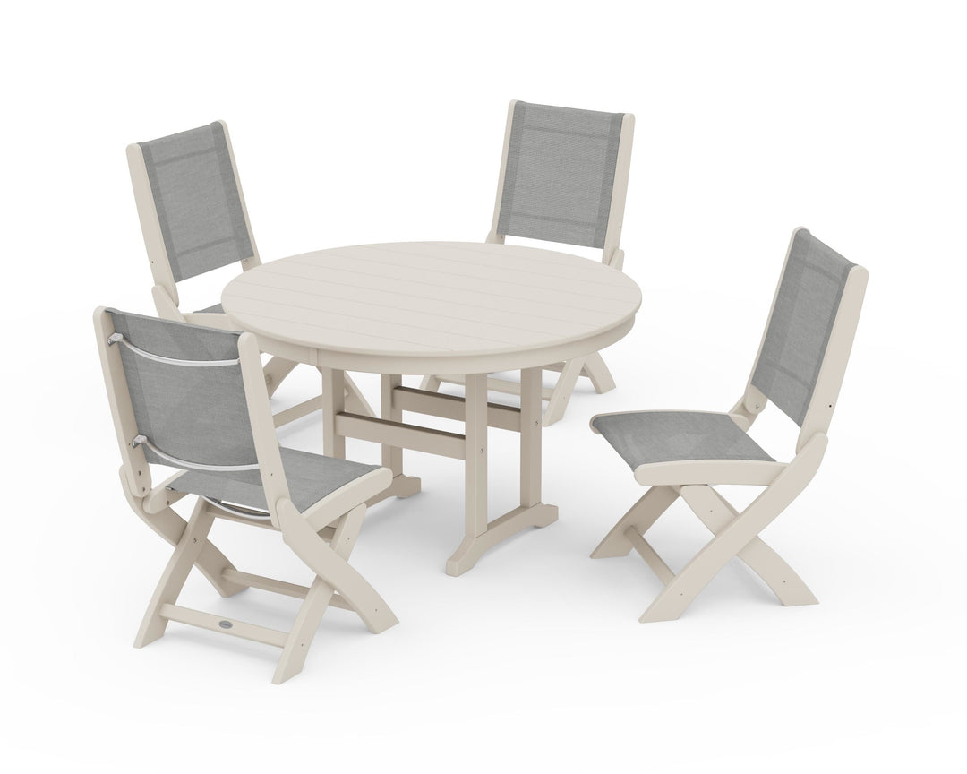 POLYWOOD® Coastal Folding Side Chair 5-Piece Round Dining Set