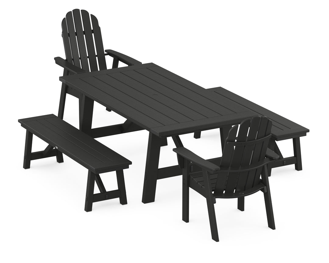 POLYWOOD® Vineyard Curveback Adirondack 5-Piece Rustic Farmhouse Dining Set With Benches