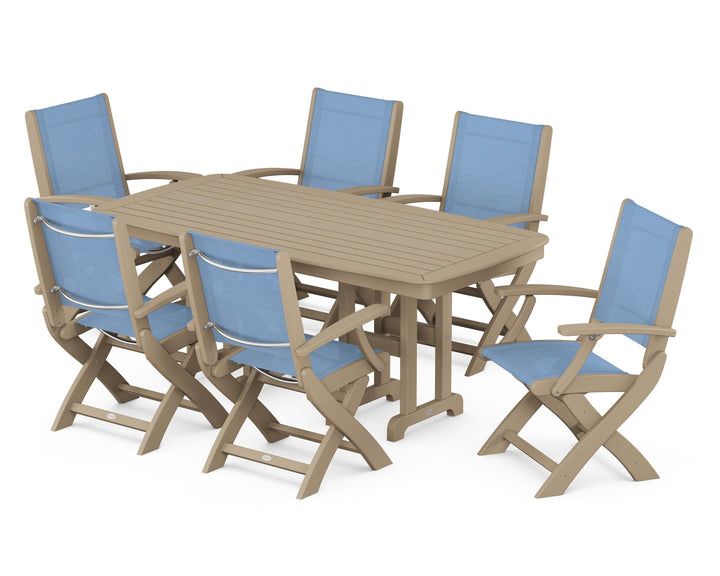 POLYWOOD® Coastal Folding Arm Chair 7-Piece Dining Set