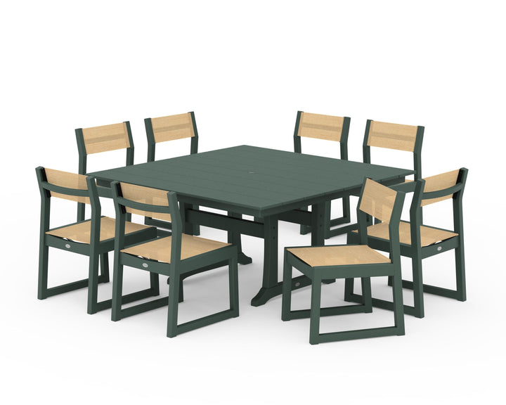 POLYWOOD® EDGE Sling Side Chair 9-Piece Farmhouse Trestle Dining Set