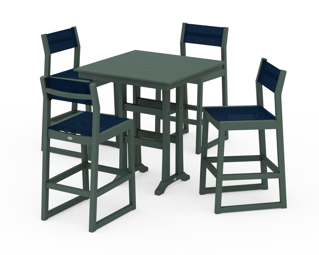 POLYWOOD® EDGE Sling Arm Chair 5-Piece Farmhouse Bar Set with Trestle Legs