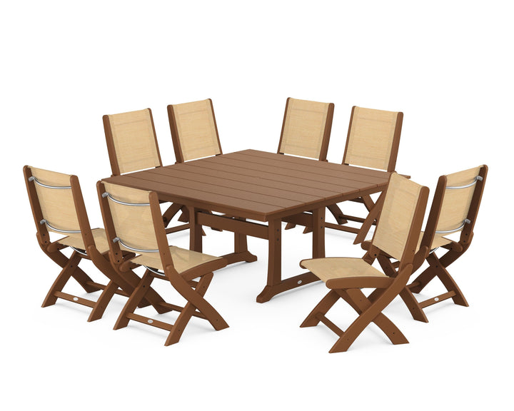 POLYWOOD® Coastal Folding Side Chair 9-Piece Farmhouse Dining Set