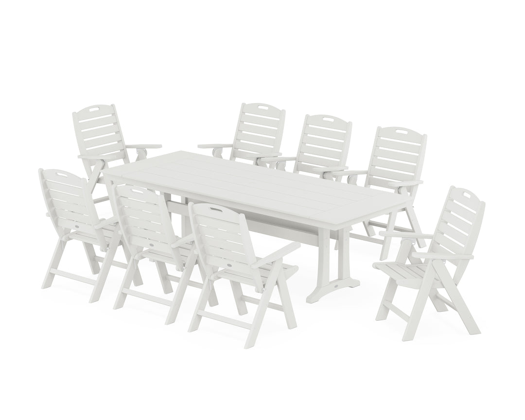 POLYWOOD® Nautical Highback 9-Piece Farmhouse Dining Set with Trestle Legs