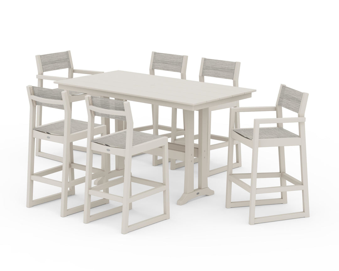 POLYWOOD® EDGE Sling 7-Piece Farmhouse Bar Set with Trestle Legs