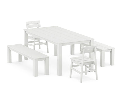 Modern Studio Plaza Chair 5-Piece Parsons Dining Set with Benches