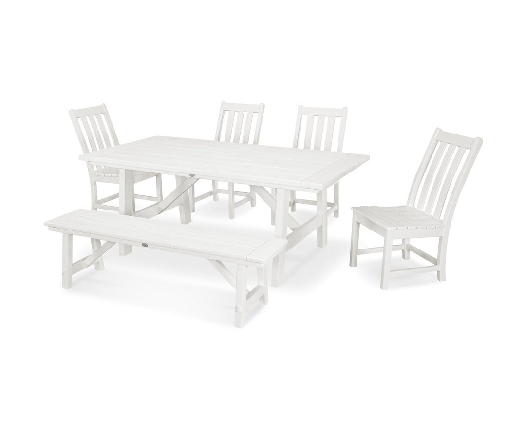 POLYWOOD® Vineyard 6-Piece Rustic Farmhouse Side Chair Dining Set with Bench