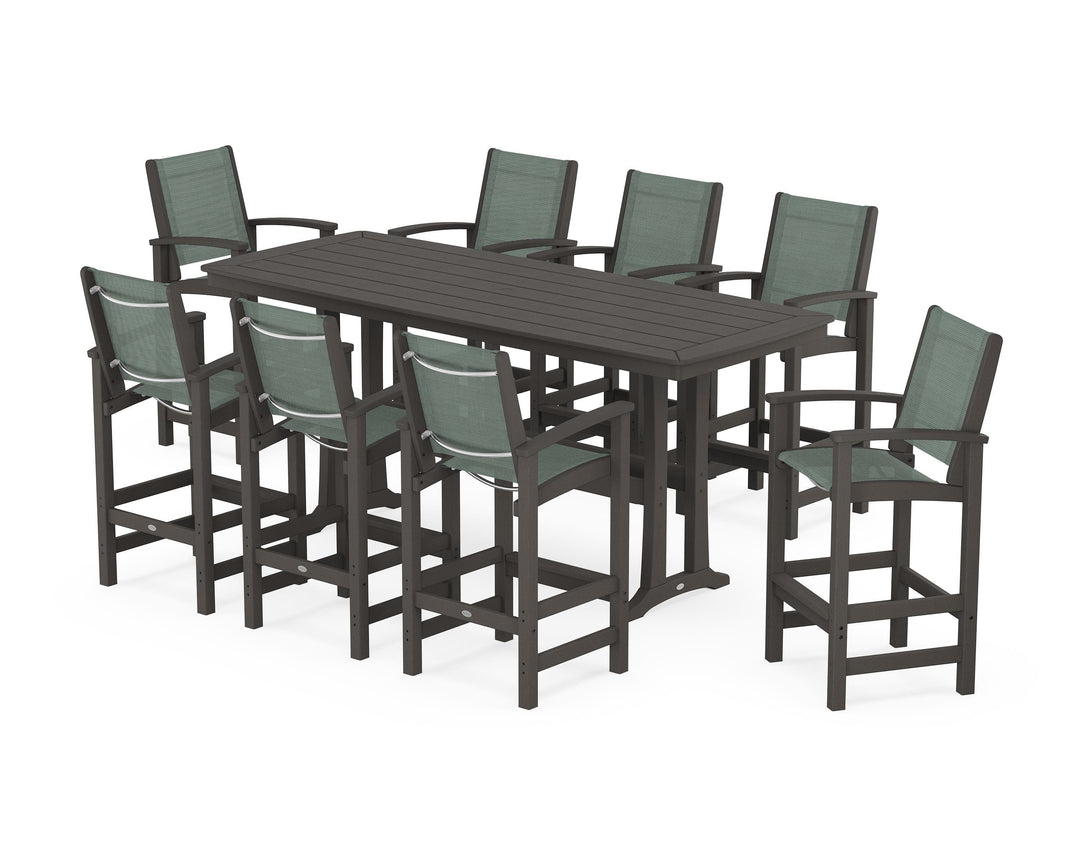 POLYWOOD® Coastal 9-Piece Bar Set with Trestle Legs