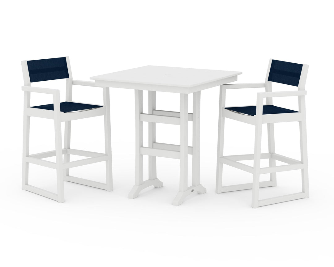 POLYWOOD® EDGE Sling Arm Chair 3-Piece Farmhouse Bar Set with Trestle Legs