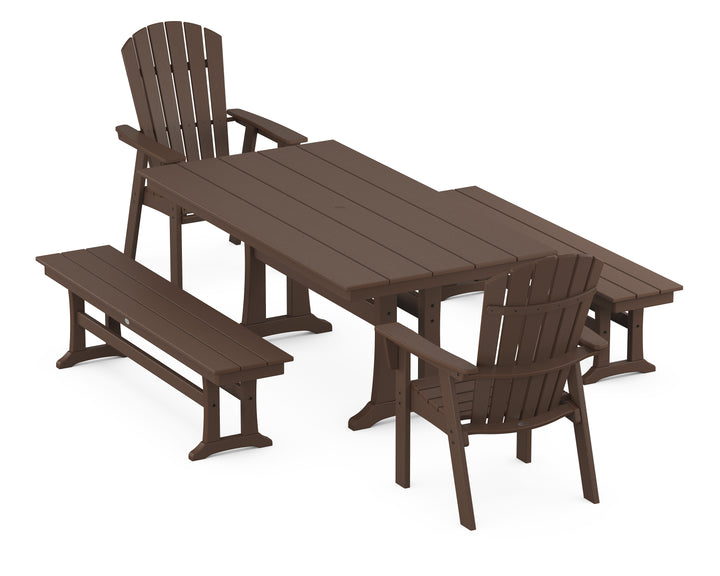 POLYWOOD® Nautical Adirondack 5-Piece Farmhouse Dining Set With Trestle Legs