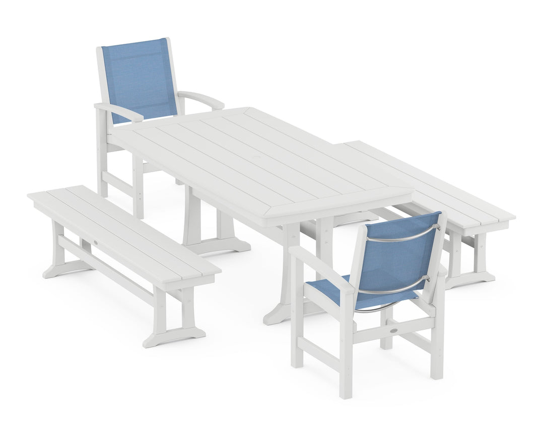 POLYWOOD® Coastal 5-Piece Dining Set with Trestle Legs and Benches