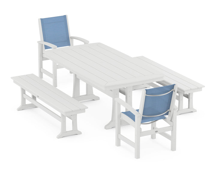 POLYWOOD® Coastal 5-Piece Dining Set with Trestle Legs and Benches