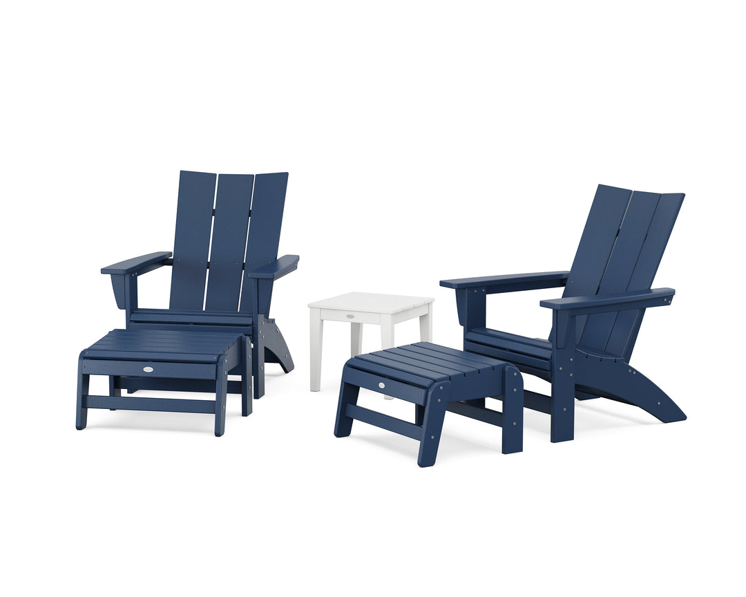 POLYWOOD® 5-Piece Modern Grand Adirondack Set with Ottomans and Side Table