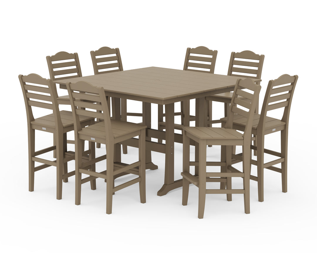 Draper James™ by  POLYWOOD® Savannah Side Chair 9-Piece Square Farmhouse Bar Set with Trestle Legs