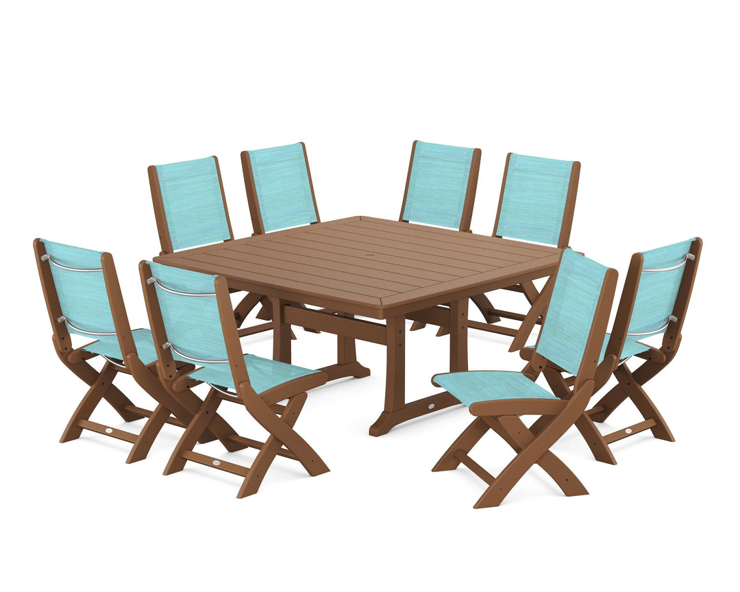 POLYWOOD® Coastal Folding Side Chair 9-Piece Dining Set with Trestle Legs