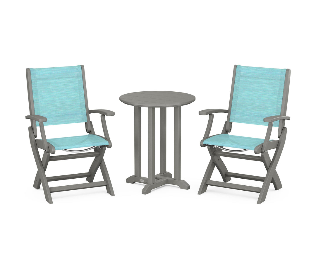 POLYWOOD® Coastal Folding 3-Piece Round Bistro Dining Set