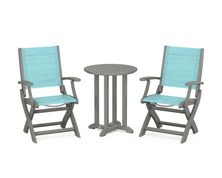 POLYWOOD® Coastal Folding 3-Piece Round Bistro Dining Set