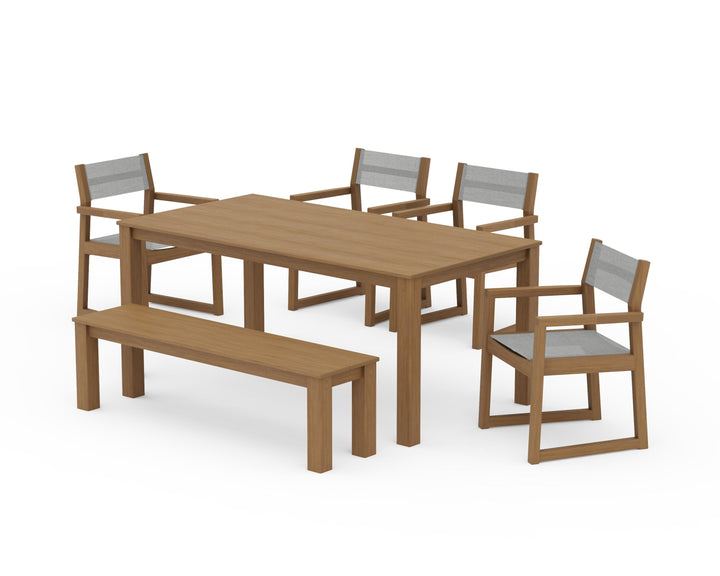 POLYWOOD® EDGE Sling Arm Chair 6-Piece Parsons Dining Set with Bench