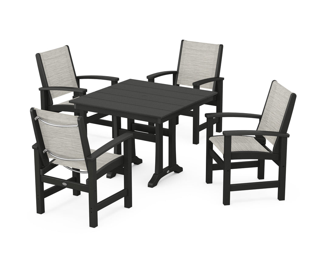 POLYWOOD® Coastal 5-Piece Farmhouse Dining Set With Trestle Legs