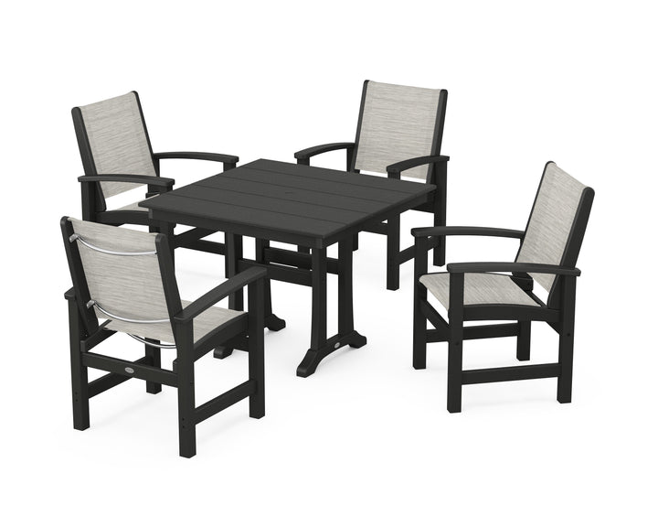 POLYWOOD® Coastal 5-Piece Farmhouse Dining Set With Trestle Legs
