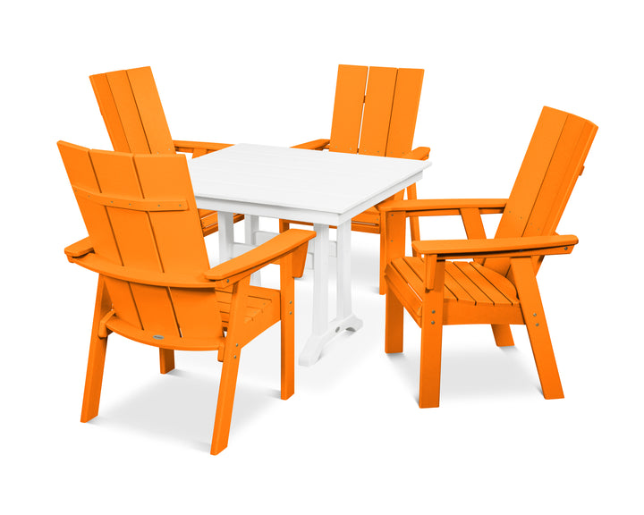 POLYWOOD® Modern Curveback Adirondack 5-Piece Farmhouse Trestle Dining Set