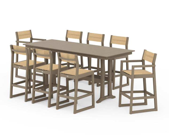 POLYWOOD® EDGE Sling 9-Piece Farmhouse Bar Set with Trestle Legs