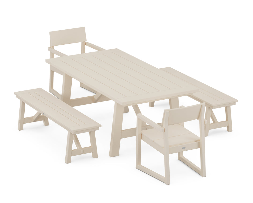 POLYWOOD® EDGE 5-Piece Rustic Farmhouse Dining Set With Benches