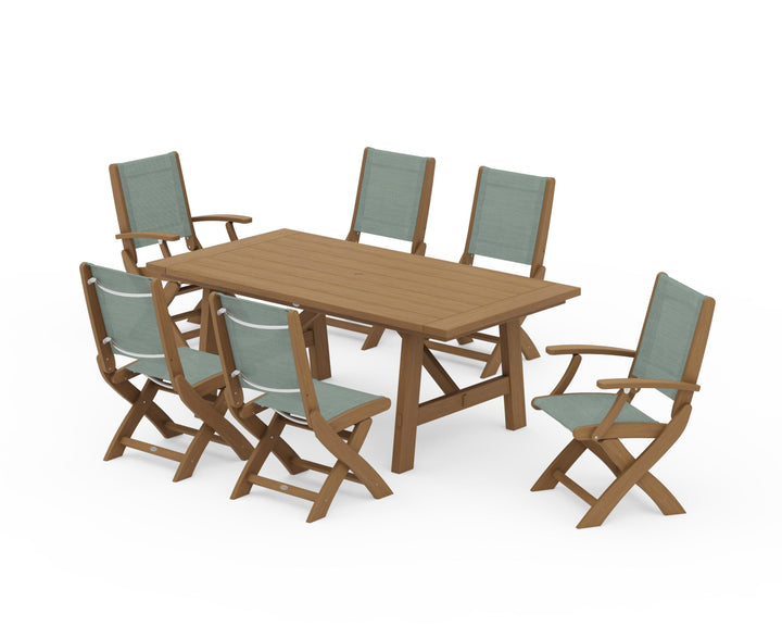 POLYWOOD® Coastal Folding Chair 7-Piece Rustic Farmhouse Dining Set