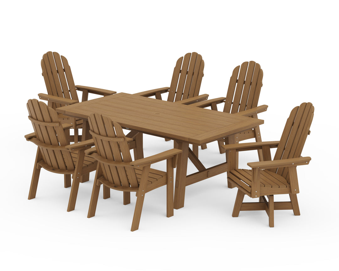 POLYWOOD® Vineyard Curveback Adirondack Swivel Chair 7-Piece Rustic Farmhouse Dining Set