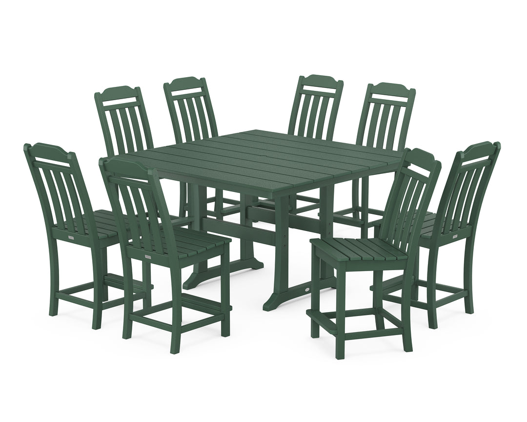 Country Living Cottage 9-Piece Square Farmhouse Side Chair Counter Set with Trestle Legs