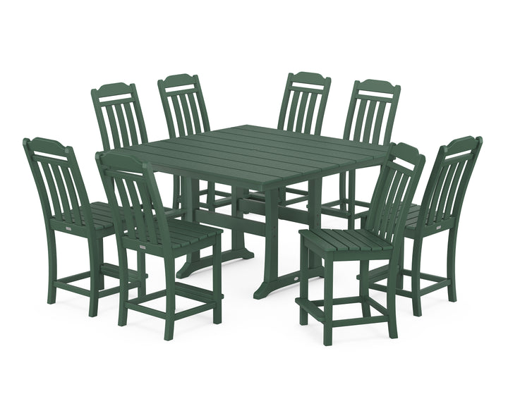 Country Living Cottage 9-Piece Square Farmhouse Side Chair Counter Set with Trestle Legs