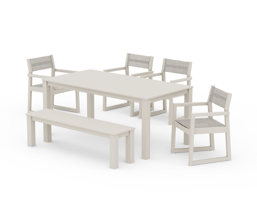 POLYWOOD® EDGE Sling Arm Chair 6-Piece Parsons Dining Set with Bench