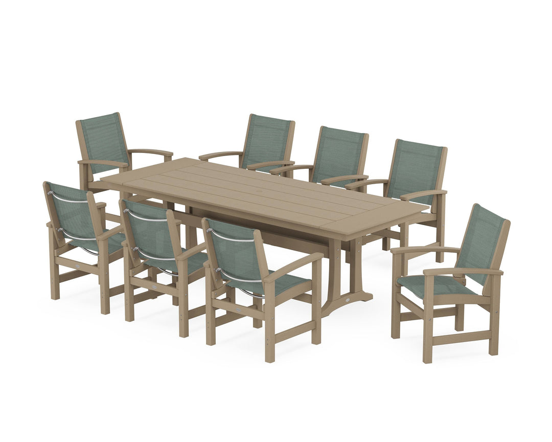 POLYWOOD® Coastal 9-Piece Farmhouse Dining Set with Trestle Legs