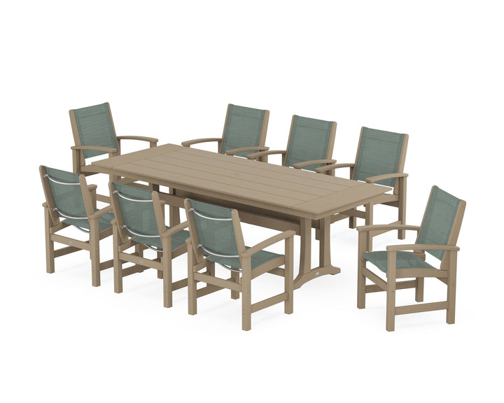 POLYWOOD® Coastal 9-Piece Farmhouse Dining Set with Trestle Legs