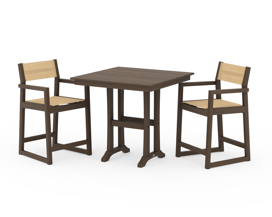 POLYWOOD® EDGE Sling Arm Chair 3-Piece Farmhouse Counter Set with Trestle Legs