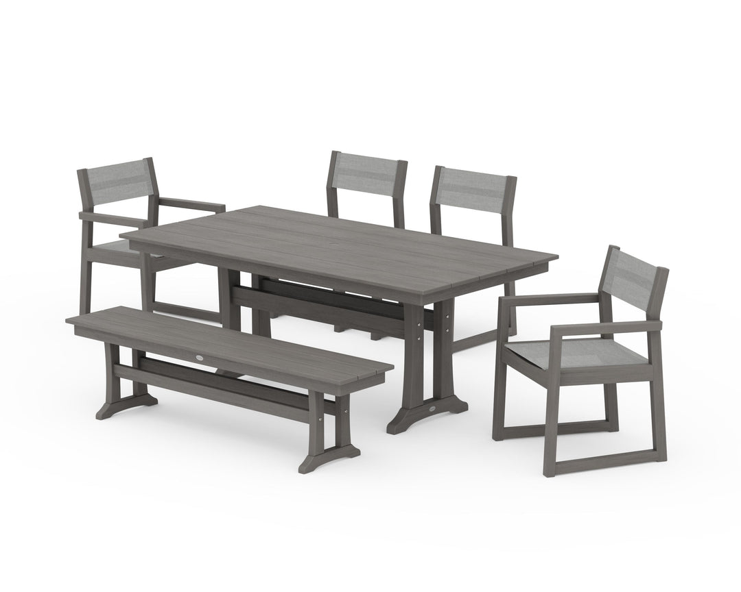 POLYWOOD® EDGE Sling 6-Piece Farmhouse Dining Set With Trestle Legs