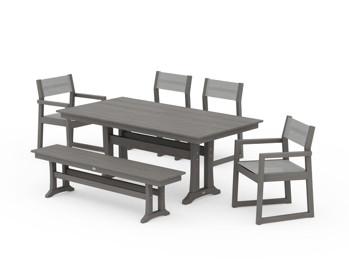 POLYWOOD® EDGE Sling 6-Piece Farmhouse Dining Set With Trestle Legs