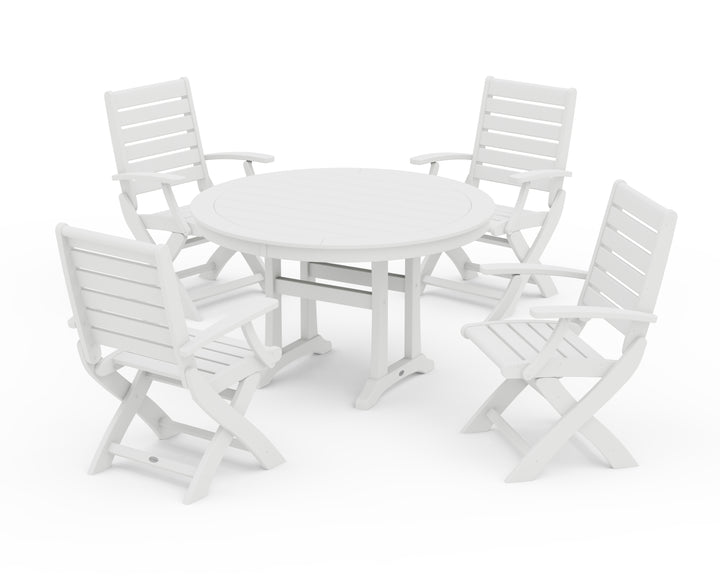 POLYWOOD® Signature Folding Chair 5-Piece Round Dining Set with Trestle Legs
